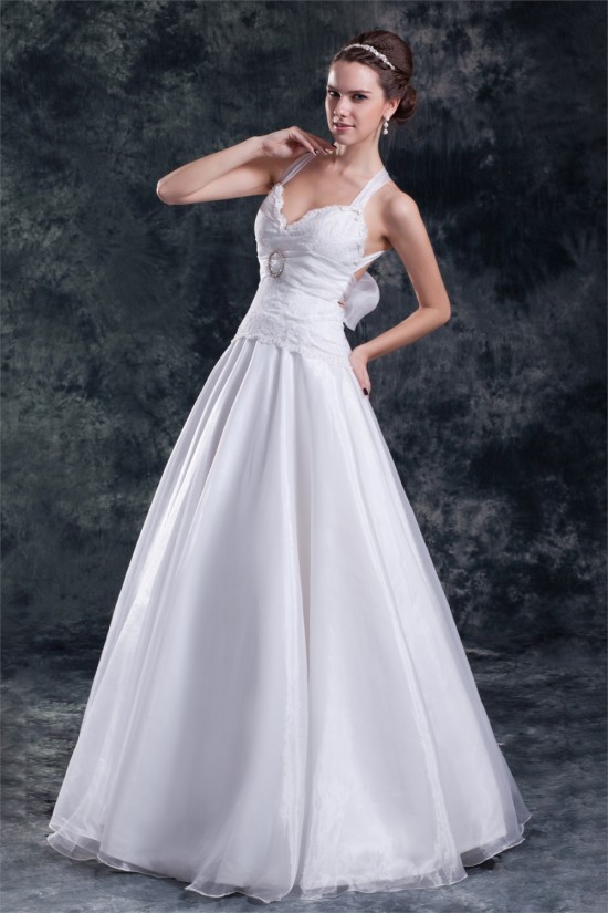 A-Line Satin Lace Organza Halter Sleeveless Embellished Wedding Dresses 2031080 A-Line Satin Lace Organza Halter Sleeveless Embellished Wedding Dresses 2031080