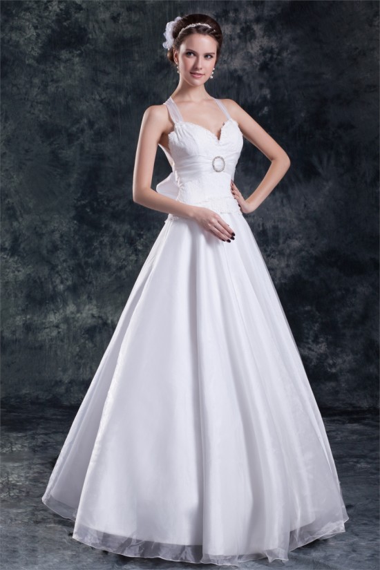 A-Line Satin Lace Organza Halter Sleeveless Embellished Wedding Dresses 2031080 A-Line Satin Lace Organza Halter Sleeveless Embellished Wedding Dresses 2031080
