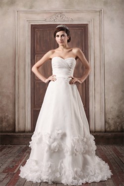 A-Line Satin Sleeveless Sweetheart Embellished Wedding Dresses 2031083