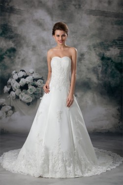 A-Line Sleeveless Sweetheart Lace Fine Netting Wedding Dresses 2031086