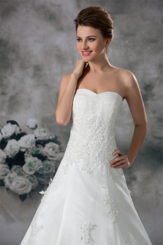 A-Line Sleeveless Sweetheart Lace Fine Netting Wedding Dresses 2031086