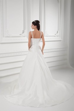 A-Line Sleeveless Taffeta Spaghetti Straps Beaded Wedding Dresses 2031088