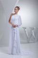 A-Line One Sleeve Chiffon Sweep Train Wedding Dresses 2030109