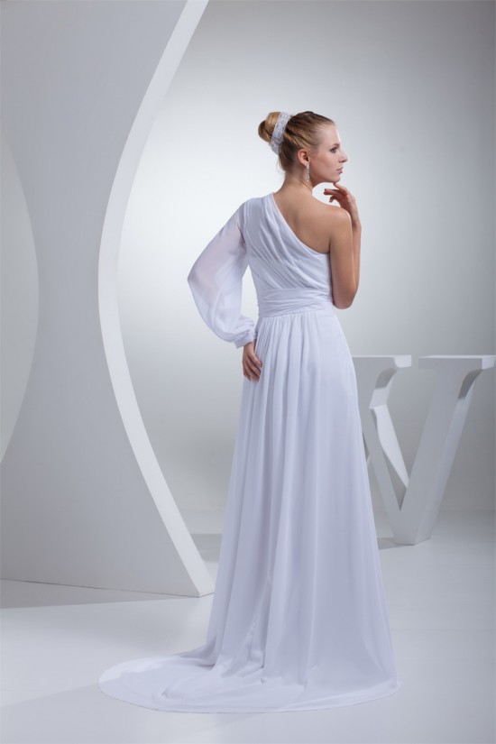A-Line One Sleeve Chiffon Sweep Train Wedding Dresses 2030109