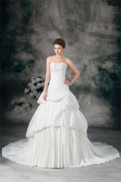 A-Line Soft Sweetheart Taffeta Sleeveless Beaded Applique Wedding Dresses 2031091