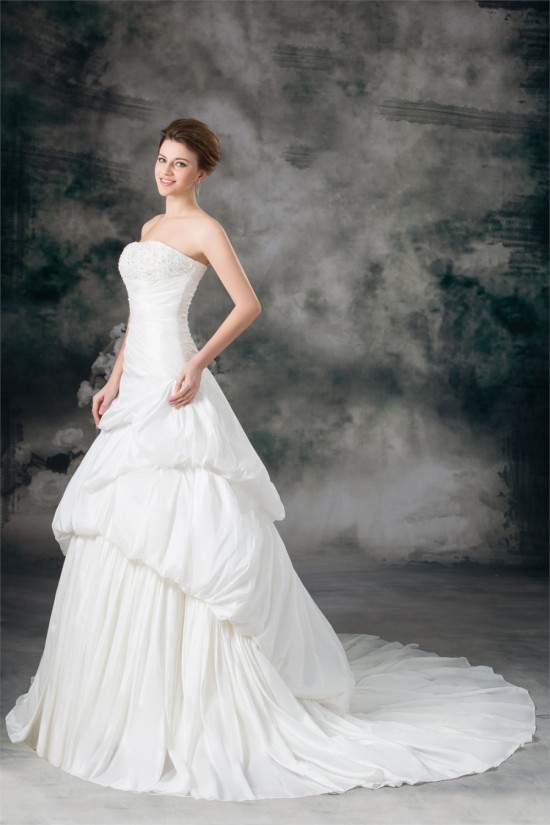 A-Line Soft Sweetheart Taffeta Sleeveless Beaded Applique Wedding Dresses 2031091