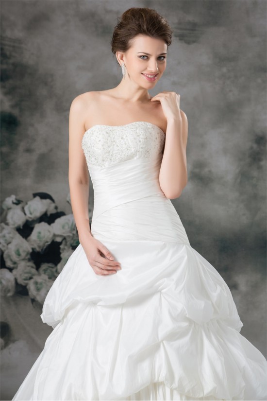 A-Line Soft Sweetheart Taffeta Sleeveless Beaded Applique Wedding Dresses 2031091