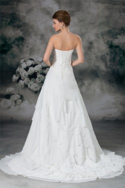 A-Line Strapless Chiffon Satin Sleeveless Beaded Wedding Dresses 2031092