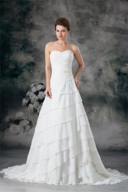 A-Line Strapless Chiffon Satin Sleeveless Beaded Wedding Dresses 2031092