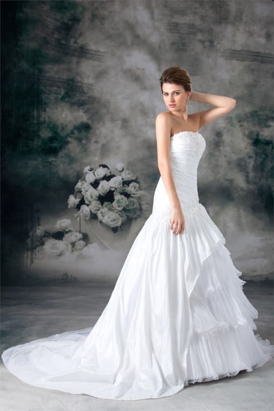 A-Line Strapless Organza Taffeta Sleeveless Best Wedding Dresses 2031093