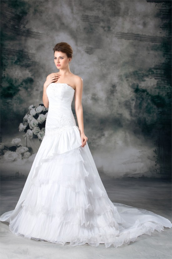 A-Line Strapless Organza Taffeta Sleeveless Best Wedding Dresses 2031093