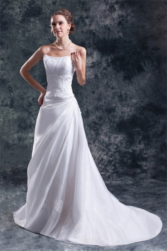 A-Line Strapless Satin Organza Sleeveless New Arrival Wedding Dresses 2031094 A-Line Strapless Satin Organza Sleeveless New Arrival Wedding Dresses 2031094