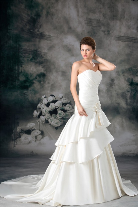 A-Line Sweetheart Satin Sleeveless Embellished Wedding Dresses 2031097
