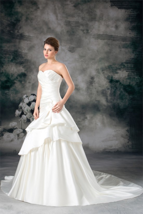 A-Line Sweetheart Satin Sleeveless Embellished Wedding Dresses 2031097