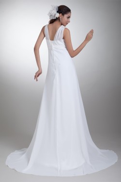 A-Line V-Neck Chiffon Satin Sleeveless Wedding Dresses Maternity Wedding Dresses 2031098