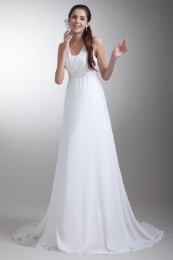 A-Line V-Neck Chiffon Satin Sleeveless Wedding Dresses Maternity Wedding Dresses 2031098