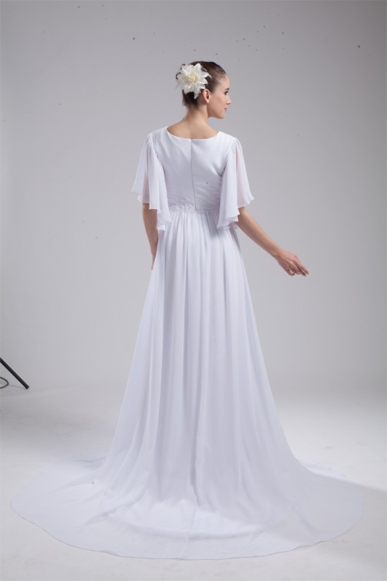 A-Line Chiffon V-Neck Half Elbow Sleeve Wedding Dresses 2030110