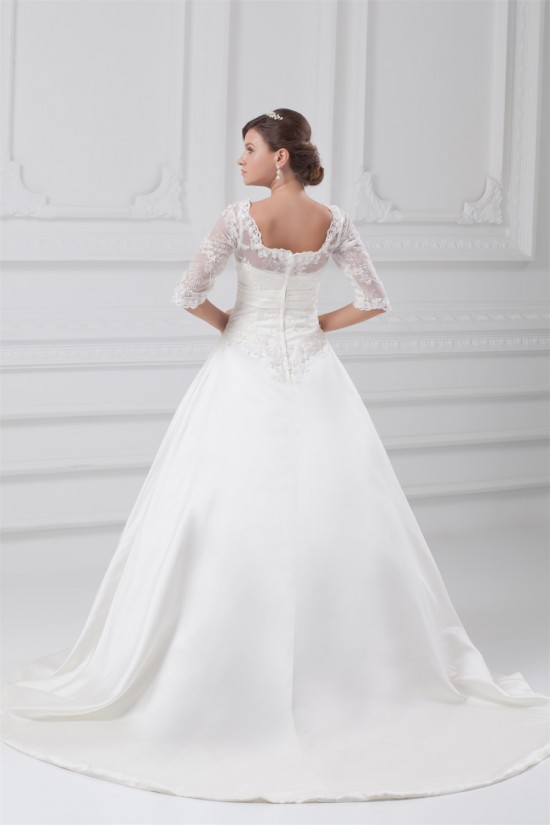 A-Line V-Neck Half Elbow Sleeve Lace Taffeta Embellished Wedding Dresses 2031100 A-Line V-Neck Half Elbow Sleeve Lace Taffeta Embellished Wedding Dresses 2031100