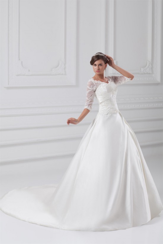 A-Line V-Neck Half Elbow Sleeve Lace Taffeta Embellished Wedding Dresses 2031100 A-Line V-Neck Half Elbow Sleeve Lace Taffeta Embellished Wedding Dresses 2031100