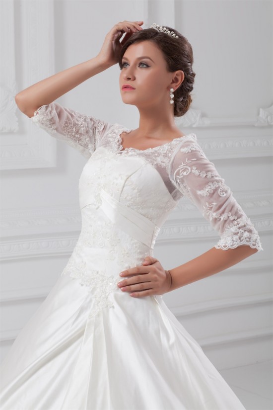 A-Line V-Neck Half Elbow Sleeve Lace Taffeta Embellished Wedding Dresses 2031100 A-Line V-Neck Half Elbow Sleeve Lace Taffeta Embellished Wedding Dresses 2031100