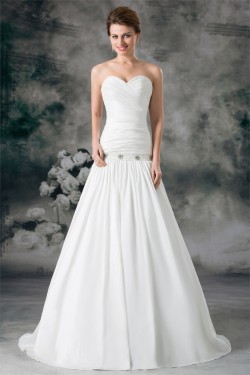 Amazing A-Line Sleeveless Satin Sweetheart Beaded Wedding Dresses 2031101