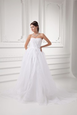 Amazing A-Line Strapless Sleeveless Satin Organza Wedding Dresses 2031102