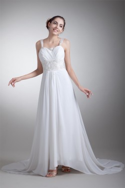Amazing A-Line Straps Chiffon Elastic Woven Satin Wedding Dresses 2031103