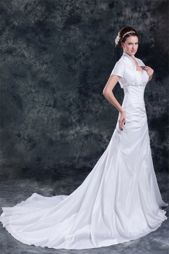Amazing A-Line Sweetheart Taffeta Beaded Wedding Dresses with A Short Sleeve Jacket 2031104