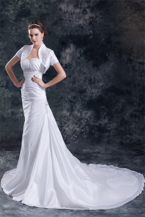 Amazing A-Line Sweetheart Taffeta Beaded Wedding Dresses with A Short Sleeve Jacket 2031104