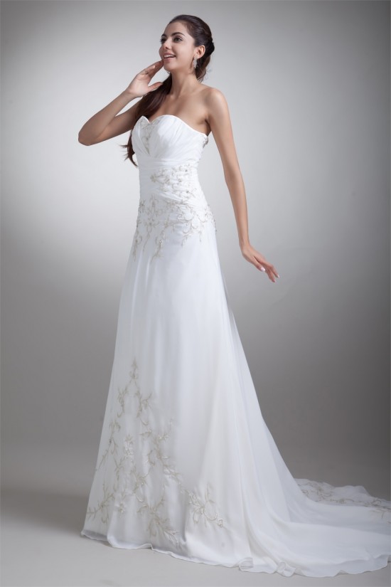 Amazing Chiffon Satin Sleeveless Sweetheart A-Line Wedding Dresses 2031107