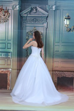 Amazing One-Shoulder Satin Netting A-Line Beaded Wedding Dresses 2031108