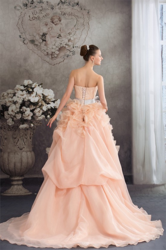 A-Line Court Train Handmade Flowers Wedding Dresses with Color 2030111 A-Line Court Train Handmade Flowers Wedding Dresses with Color 2030111