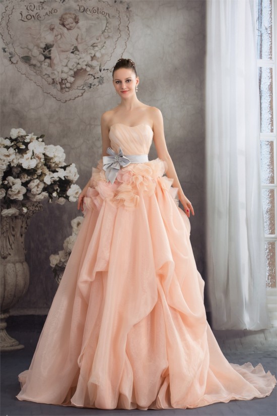 A-Line Court Train Handmade Flowers Wedding Dresses with Color 2030111 A-Line Court Train Handmade Flowers Wedding Dresses with Color 2030111