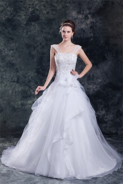Amazing Satin Organza A-Line Straps Embellished Wedding Dresses 2031110