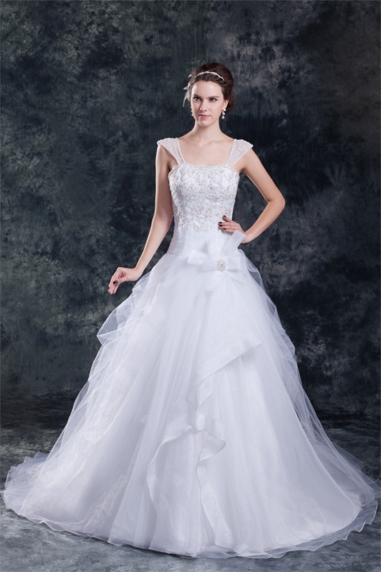 Amazing Satin Organza A-Line Straps Embellished Wedding Dresses 2031110 Amazing Satin Organza A-Line Straps Embellished Wedding Dresses 2031110
