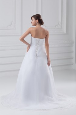 Amazing Sleeveless A-Line Strapless Satin Organza Wedding Dresses 2031111