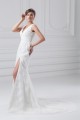 Amazing Sleeveless Sheath/Column Satin Lace V-Neck Wedding Dresses 2031116