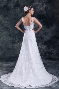 Amazing V-Neck A-Line Satin Lace Sweet Wedding Dresses 2031119