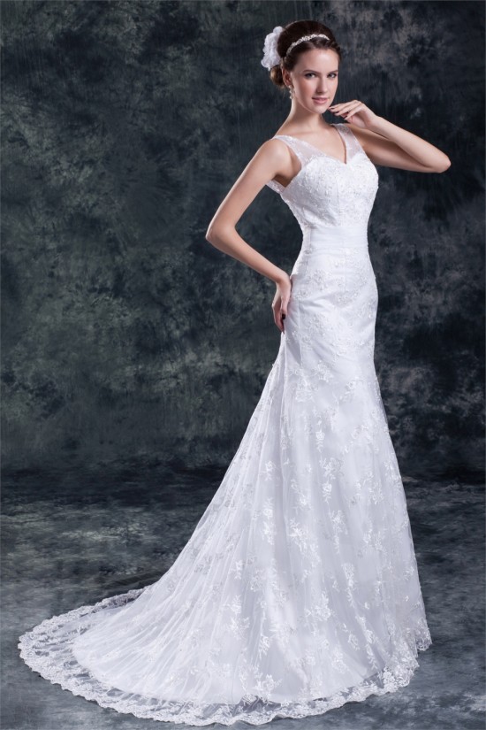 Amazing V-Neck A-Line Satin Lace Sweet Wedding Dresses 2031119 Amazing V-Neck A-Line Satin Lace Sweet Wedding Dresses 2031119