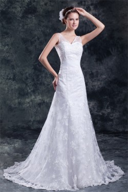 Amazing V-Neck A-Line Satin Lace Sweet Wedding Dresses 2031119