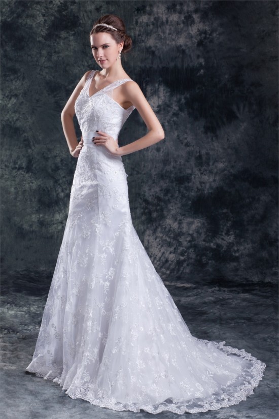 Amazing V-Neck A-Line Satin Lace Sweet Wedding Dresses 2031119 Amazing V-Neck A-Line Satin Lace Sweet Wedding Dresses 2031119
