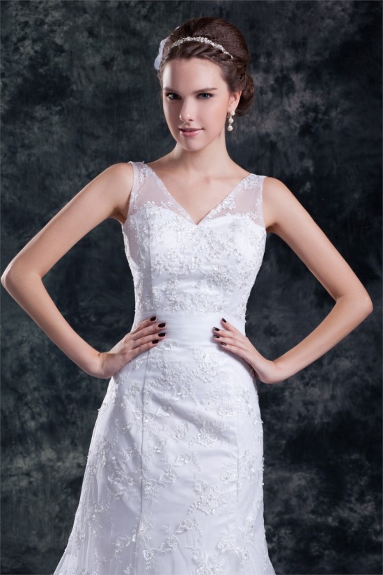 Amazing V-Neck A-Line Satin Lace Sweet Wedding Dresses 2031119 Amazing V-Neck A-Line Satin Lace Sweet Wedding Dresses 2031119