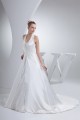A-Line Halter Court Train Beaded Applique Satin Wedding Dresses 2030112