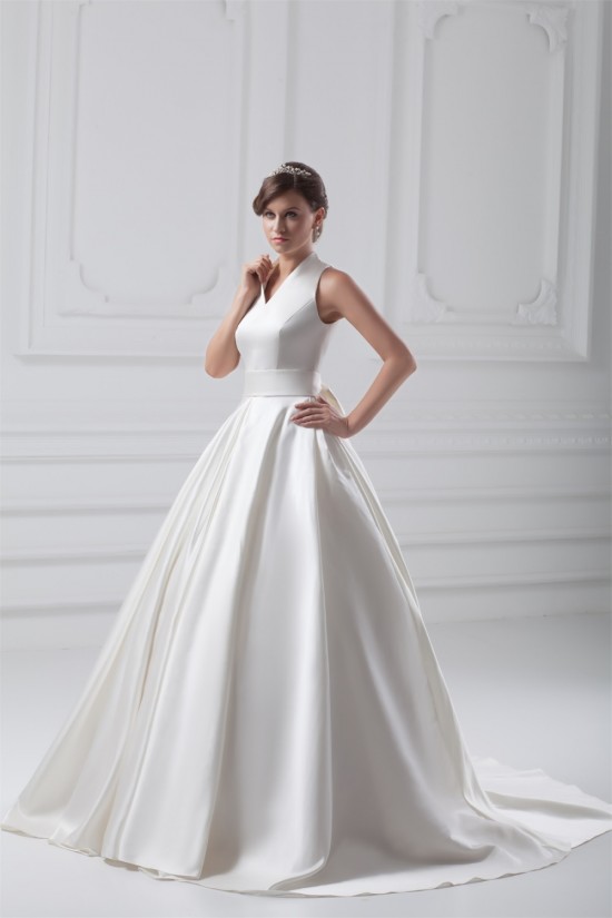 attractive V-Neck Sleeveless Ball Gown Satin Best Wedding Dresses 2031122