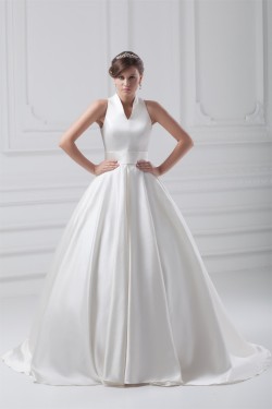 attractive V-Neck Sleeveless Ball Gown Satin Best Wedding Dresses 2031122