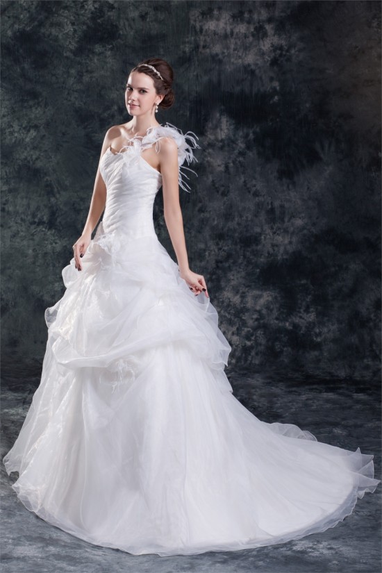 Ball Gown Satin Organza One-Shoulder Sleeveless Sweet Wedding Dresses 2031123 Ball Gown Satin Organza One-Shoulder Sleeveless Sweet Wedding Dresses 2031123