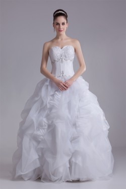 Ball Gown Sleeveless Satin Organza Sweetheart Beaded Wedding Dresses 2031124