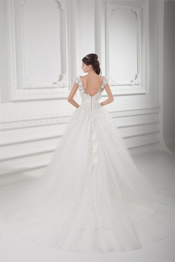 Ball Gown V-Neck Satin Fine Netting Embellished Wedding Dresses 2031127