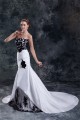 Beautiful A-Line Strapless Sleeveless Taffeta Lace Black White Wedding Dresses 2031128