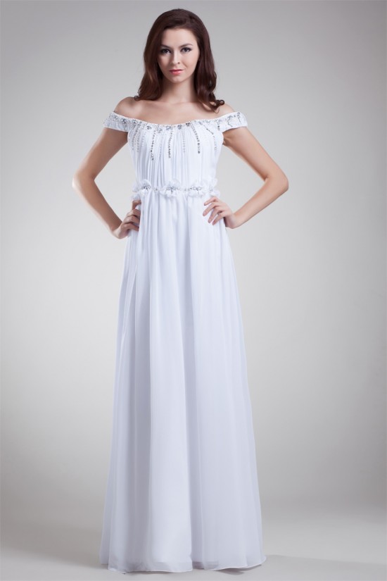 Beautiful Sheath/Column Off-the-Shoulder Chiffon Satin Beaded Wedding Dresses 2031132 Beautiful Sheath/Column Off-the-Shoulder Chiffon Satin Beaded Wedding Dresses 2031132